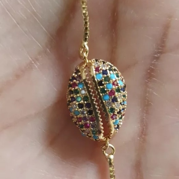 Multicolor Pave Gold Cowrie Shell Slider Bracelet - Picture 2 of 3